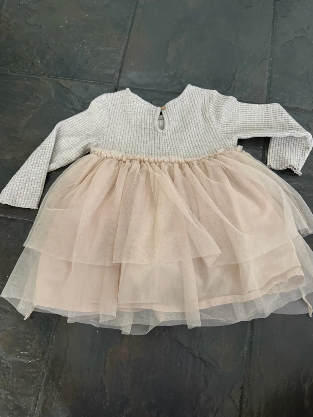 Zara Girls Waffle Knit Tulle Dress Size 3–4 Years (104 cm) Champagne Bow Dress